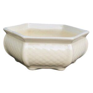 Vintage MCM Haegar Pottery 793 Ivory Hexagonal Planter Bowl Basketweave Texture